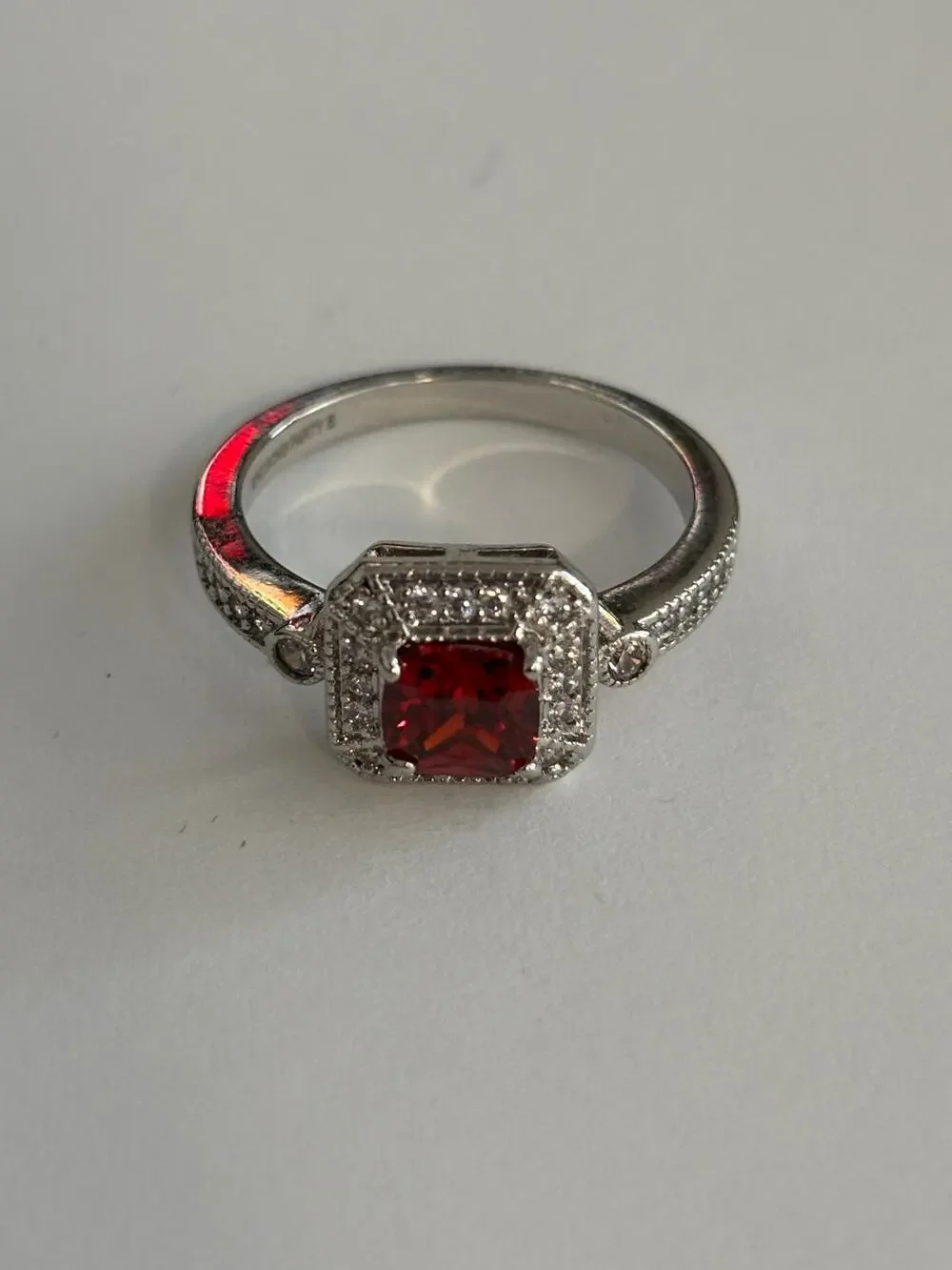 Ring Bomb Party Silver Tone Ring Red & Clear Stones